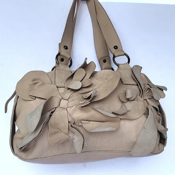 HINGE Floral Tan Suede Leather Shoulder Satchel Bag - Picture 1 of 9